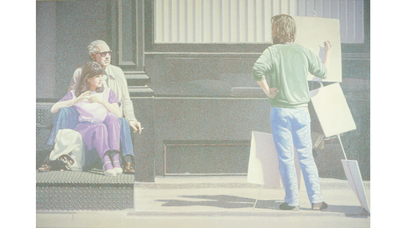 韓湘寧  | 街邊速寫者 油彩, 畫布, 1982 152x229cm 的圖說