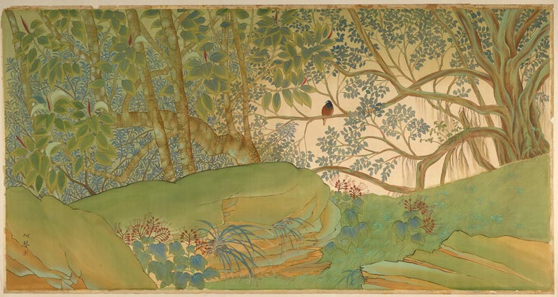 林阿琴  | 南國 膠彩、絹, 1933 87.8 × 170 公分  台北市立美術館收藏 的圖說