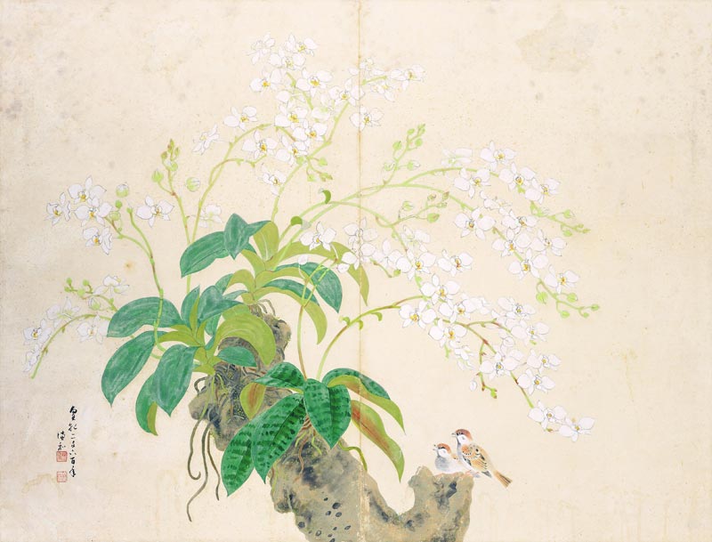 張李德和  | 蝴蝶蘭 膠彩、紙, 1940 101.7 × 134.1 公分  台北市立美術館收藏 的圖說