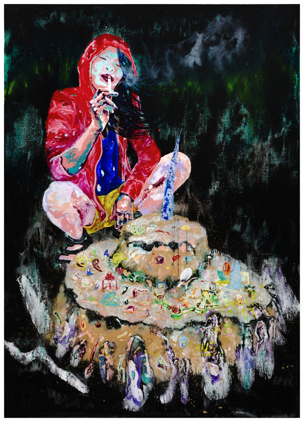 王亮尹  | 祝我生日快樂_小蛙 壓克力顏料、畫布, 2014 210x150 cm 的圖說