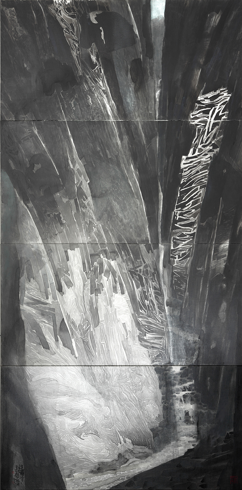 李義弘  | 立霧溪 水墨、畫布, 2009 480x235 cm (four pieces) 的圖說