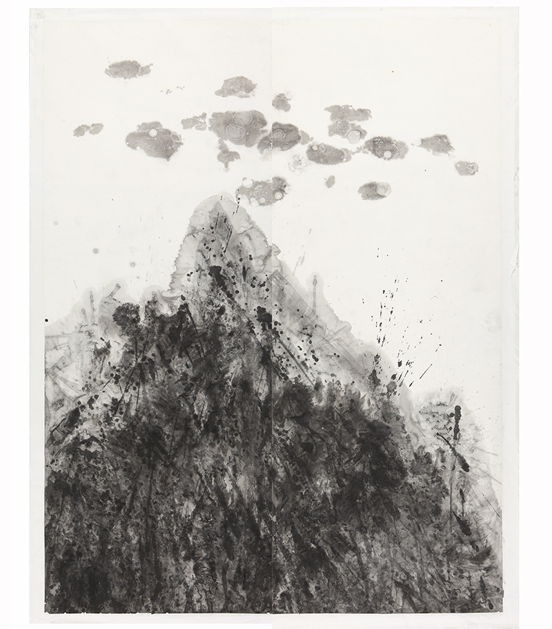 黃一鳴  | 雲端 水墨、宣紙, 2014 240x93 cm x2 的圖說