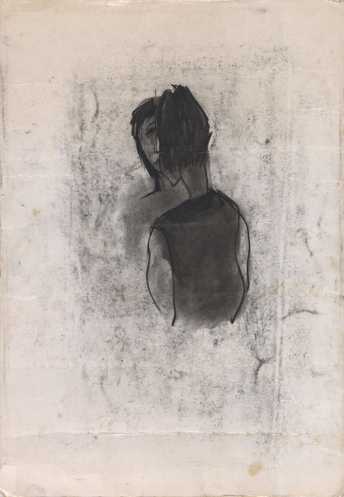 Yu Peng  | Before Shy De-Jinn's Sickbed at National Taiwan University Hospital Charcoal on paper, 1981 39x27 cm 的圖說