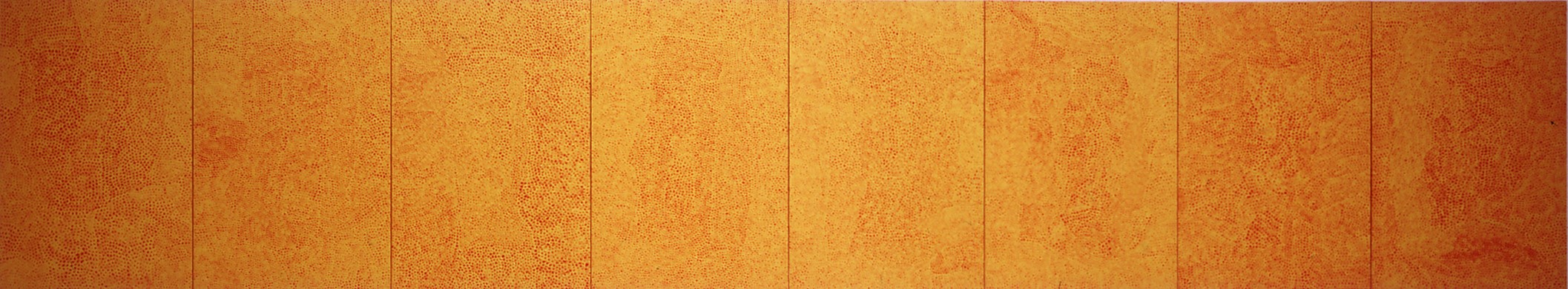 草間彌生  | 無限的網(E.T.A.) 壓克力、畫布, 2000 194 x 1042.4 cm  私人收藏 的圖說