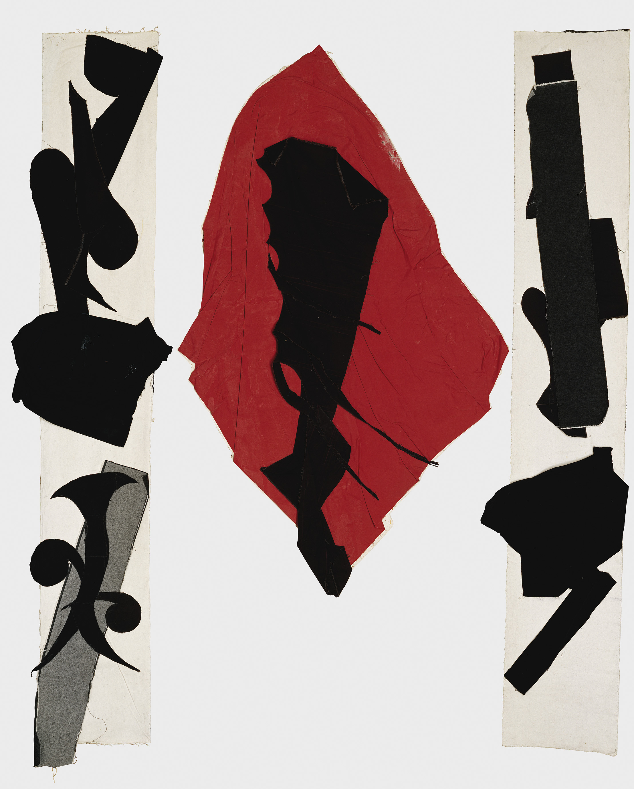 陳幸婉  | 悠遊（紅黑） 布料、裱貼, 1994-1998 287 x 250 x 25 cm  臺北市立美術館典藏 的圖說