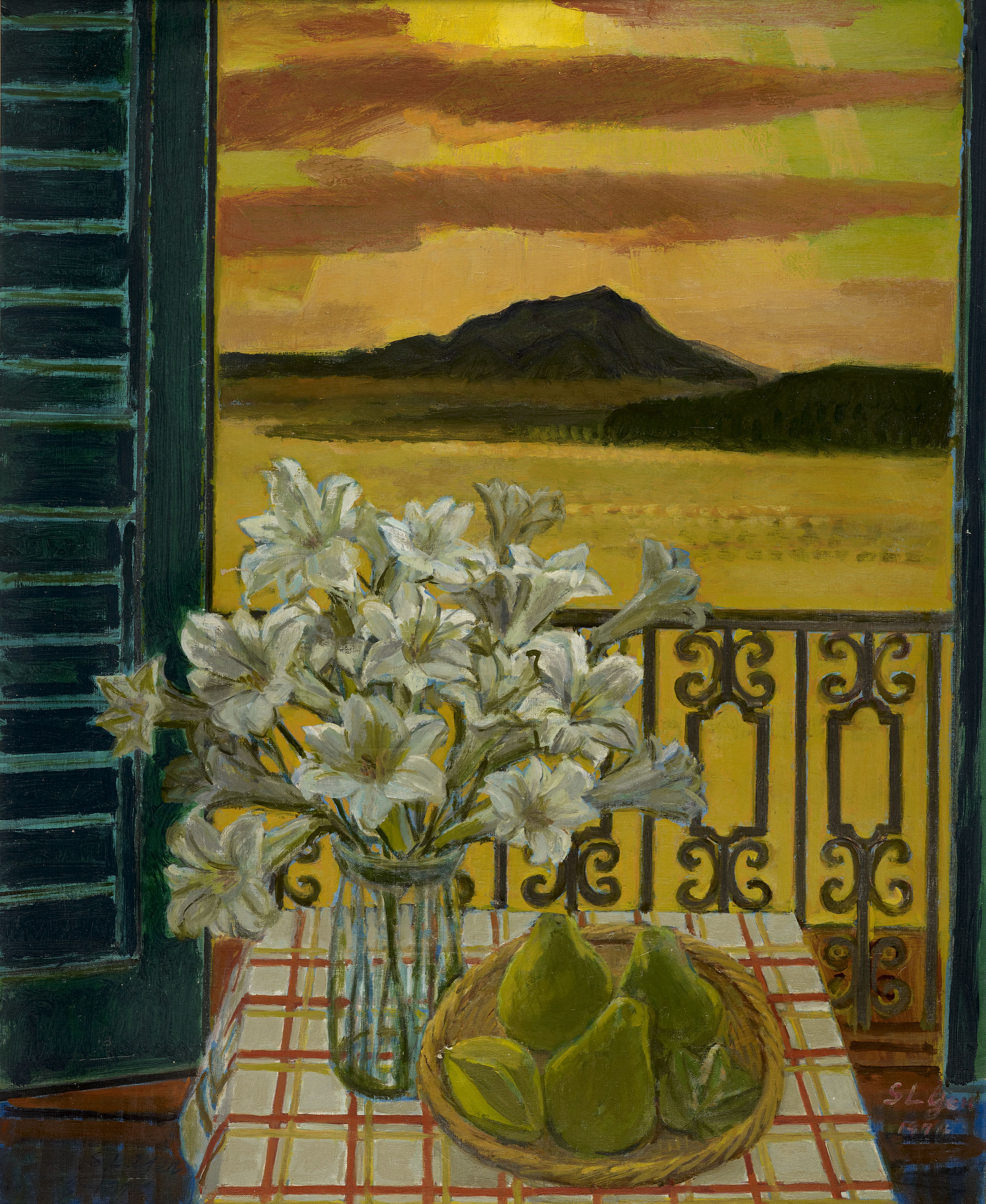 油彩、畫布  | 窗前靜物   89.5×71.5cm, 1974 的圖說