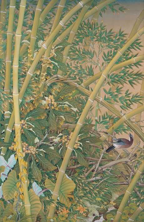 竹林初夏，1935  | 蔡永(蔡雲巖)   膠彩、絹，225.2×146.7cm 的圖說