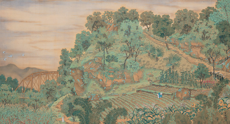 圓山附近，1928  | 郭雪湖   膠彩、絹，94.5×188cm 的圖說