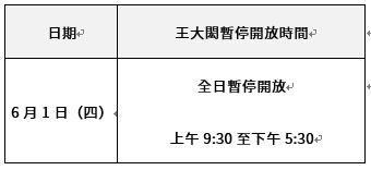 「王大閎建築劇場」進行拍攝活動，下列時段將暫停開放